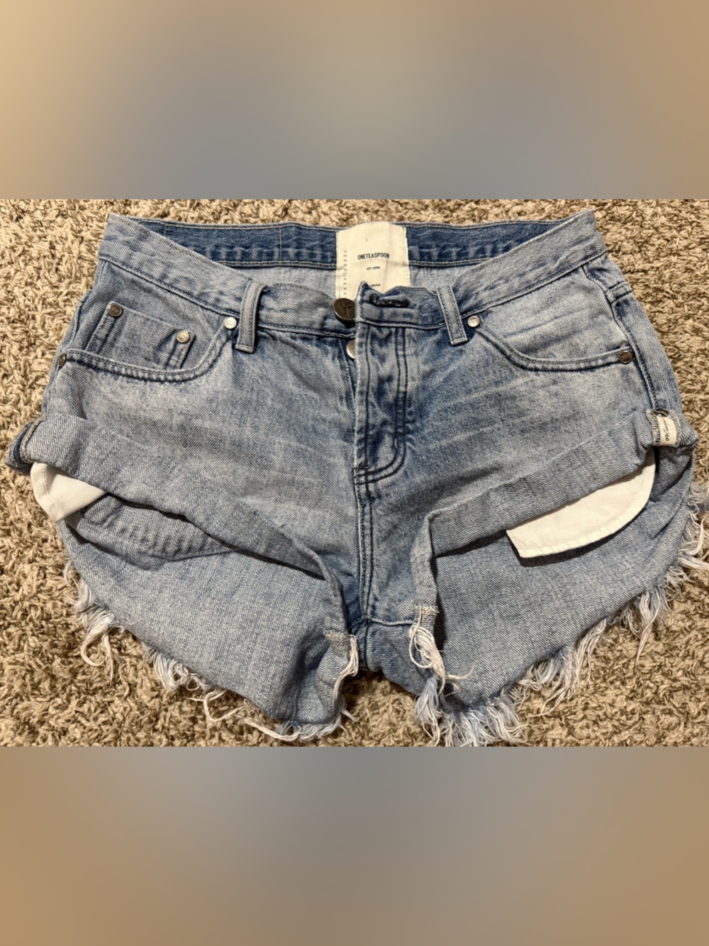 One Teaspoon Women's Rollers Blue Future Denim Jean Shorts Size 27 | 100%Cotton